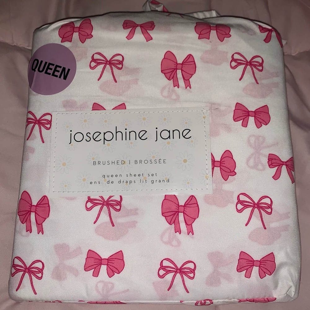 Josephine Jane Coquette Pink Bow Queen Sheet Set NWT